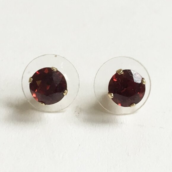14K Gold Prong Set Red Stone Stud Pierced Earrings - Picture 3 of 12